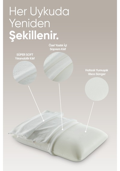Ortopedik Visco Uyku Yastığı - Ortopedik Yastık - Süper Soft Tombul Visco Yastık Beyaz