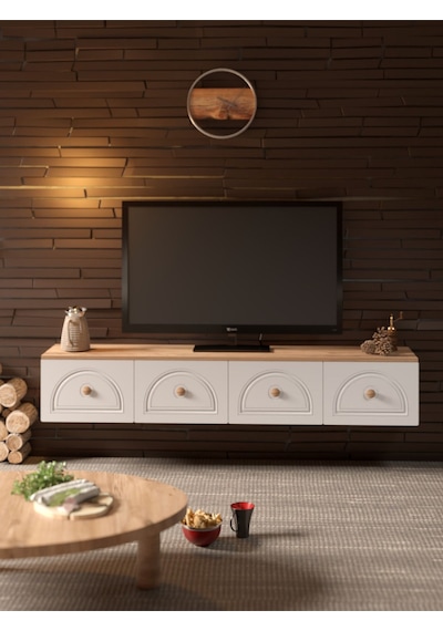 Bohem Şık 180 Cm 4 Kapaklı Mdf Kapak Duvar Tv Ünitesi Altın