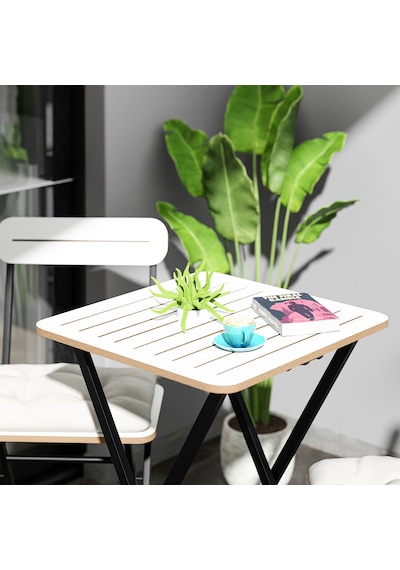 Bistro Takım Minderli Bahçe Masa Sandalye Beyaz 1403 Beyaz