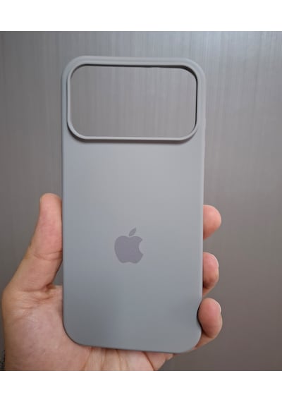 Apple Uyumlu iPhone 17 Pro Max Logolu İçi Kadife Silikon Lansman Kılıf Gri