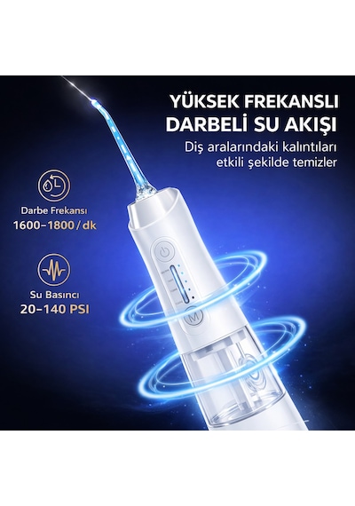 Şarjlı Ağız Duşu 320ml Su Hazneli 4 Modlu Ipx7 Su Geçirmez Type-c Ağız İçi Temizleme Cihazı 5 Başlıklı