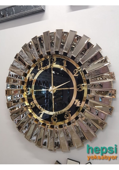 Güneş Bronze Black Altın Siyah 85 Cm Dekoratif Aynalı Duvar Saati
