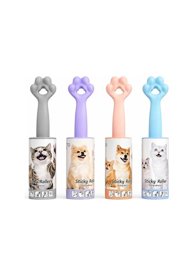 4 Lü Set Tüy Toplama Rulosu, 60 Yapraklı Güçlü Yapışkan Sticky Roller, Pati Tasarımlı Sap, Kedi Köpek Tüyü Temizleyici, Kıyafet Koltuk Halı Ve Araç İçi İçin 20 Cm