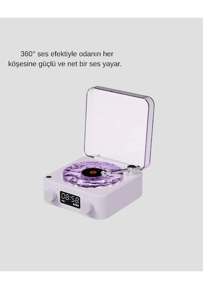 Hubrendy Tekno Bluetooth Retro Pikap Hoparlör 360 Derece Ses Projektörlü Gece Lambası Çok Fonksiyonl