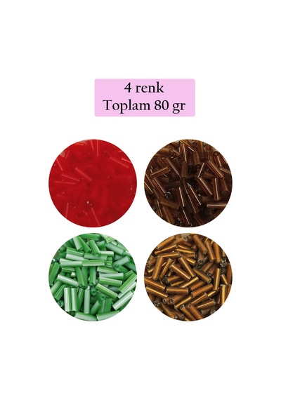 Uzun Boru Kesme Boncuk Çap 2mm Uzunluk 10 Mm - 4 Renk - Toplam 80 Gram - Bnc431