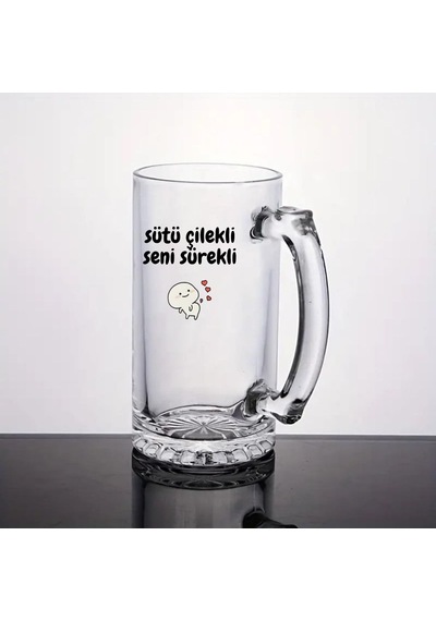 Sütü Çilekli Seni Sürekli Tasarımlı Arjantin Bira Bardağı Kulplu Bardak