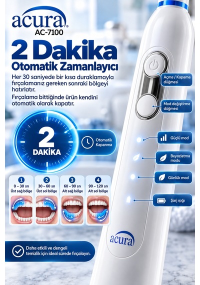 Acura Ac-7100 Döner Başlıklı Profesyonel Şarjlı Diş Fırçası