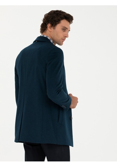 Cacharel Petrol Mavisi Yün Karışımlı Ex. Slim Fit Palto