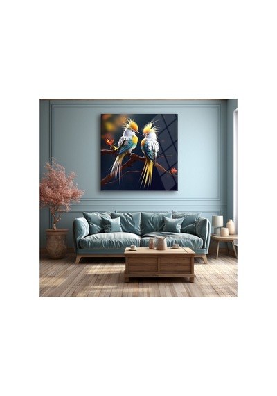 Kuşlar Cam Tablo Modern Sanat Tablosu Canlı Renkli Baskı Ofis Ve Çalışma Odası Anlamlı Hediye Seçeneği Kolay Montaj Askılı