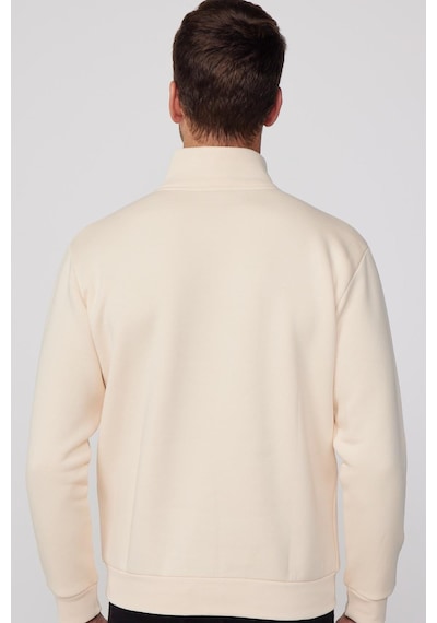 Tudors Pamuklu Dik Yaka Fermuarlı Ekru Unisex Sweatshirt-29414-ekru Ekru