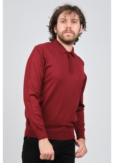 Pave Erkek Polo Yaka Yün Kazak 4538004 Bordo Bordo
