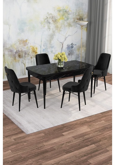 Mona Siyah Mermer 80x132 Açılabilir Mdf Masa Yemek Odası Takımı, Mutfak Takımı 4 Adet Sandalye Siyah Mermer - 4 Siyah - Siyah Ayak Mona Siyah Mermer 80x132 Açılabilir Mdf Masa Yemek Odası Takımı, Mutfak Takımı 4 Adet Sandalye Siyah Mermer - 4 Siyah - Siyah Ayak