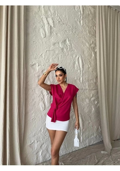 Defymoda Yandan Bağlama Detaylı Kolsuz Bluz - Fuşya FUŞYA