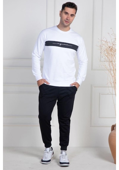 Mecit Pijama Mecit 2976 Beyaz İki İp Örme Spor Model Erkek Pijama Takımı Beyaz