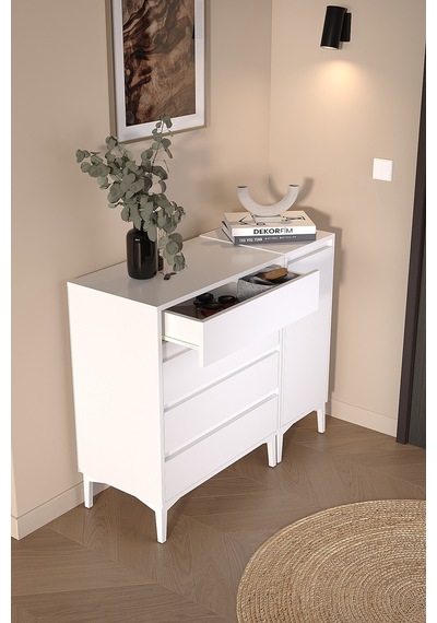 Df11105 Şifonyer 4 Çekmeceli Kapaklı Raflı Çok Amaçlı Depolama Dolabı, Ayakkabılık, Modern Şifonyer Beyaz Df11105 Şifonyer 4 Çekmeceli Kapaklı Raflı Çok Amaçlı Depolama Dolabı, Ayakkabılık, Modern Şifonyer Beyaz