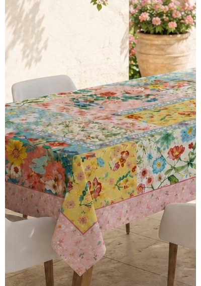 Vivanni Home Yıkanabilir Dikdörtgen Masa Örtüsü Günlük Kullanıma Uygun Pratik Ve Uzun Ömürlü Çiçekli Parçalı