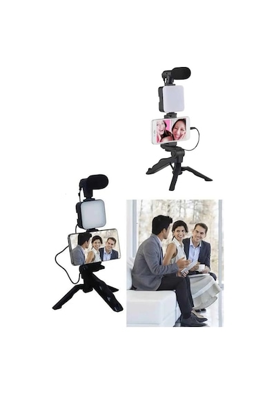 Mey İthalat Telefon Tutucu Led Işıklı Kumandalı Mikrofon Telefon Vlog Video Kayıt Diğer
