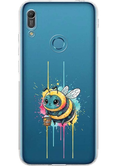 Huawei Y6 Pro 2019 İle Uyumlu Splash Arı Tasarımlı Şeffaf Silikon Kılıf Şeffaf