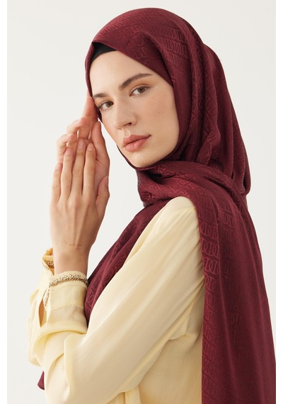 Mirsoy Scarf Halka Desen Parlak Jakar Şal - Bordo Bordo