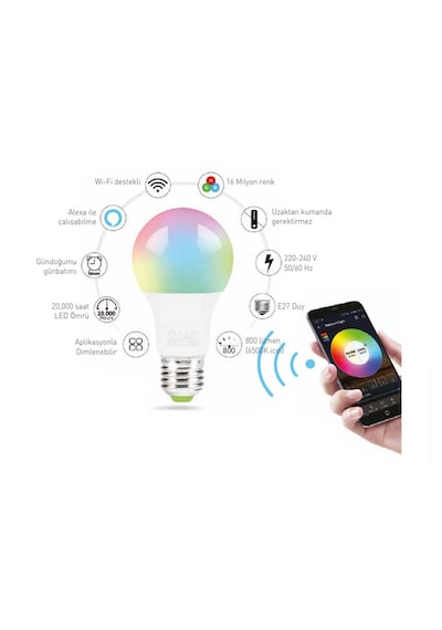 Ack Led Ampul Rgb Wifi Akıllı Uzaktan Kumanda E27 16 Milyon Renk