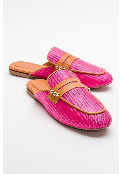 Luvishoes 165 Hakiki Deri Pembe Hasır Kadın Terlik Pembe