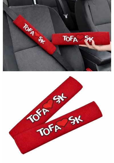 Tofaş Şahin Doğan Kartal Uyumlu Araç Emniyet Kemer Kılıfı / Kırmızı Polar Tofaşk Nakışlı Tasarım