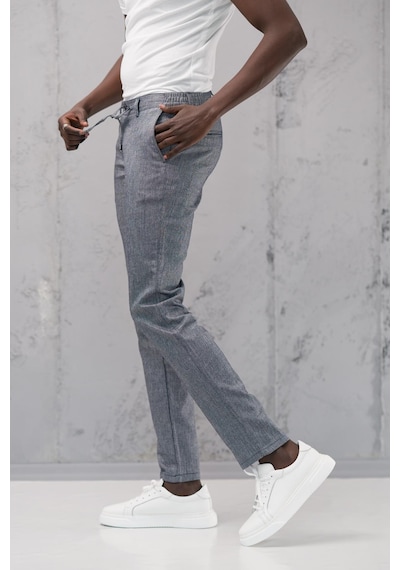 Notra Beli Lastikli Ve İplikli Slimfit Pamuklu Jogger Pantolon Mavi