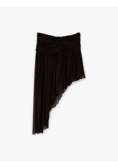 Koton Slim Fit Drapeli Asimetrik Kesim Tül Etek Kahverengi 6sak10191ek