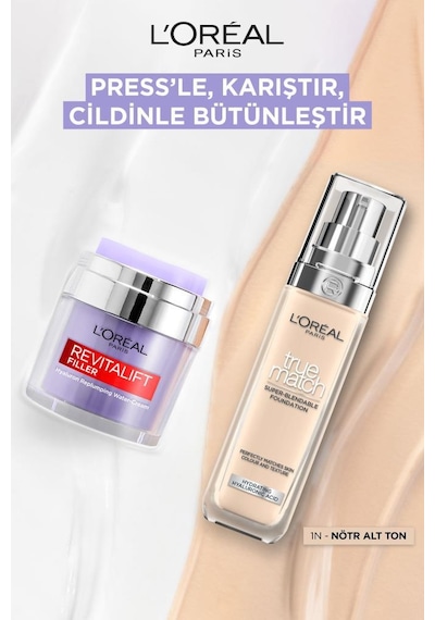 L'Oréal Paris Revitalift Filler Nemlendirici Yüz Kremi 50 Ml + True Match Bakım Yapan Fondöten 1n Ivory pktpresscreamakyaj5-11260