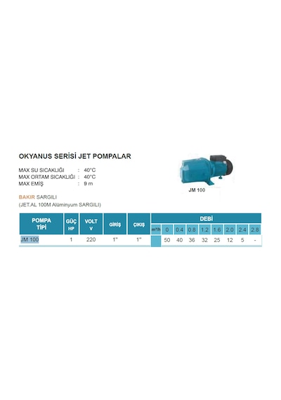 Atlantis Blu Jm 100 -1hp- 220v- Döküm Gövdeli Jet Pompa
