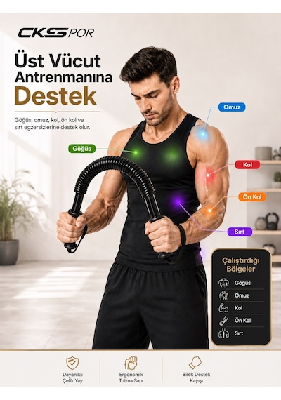 Bükbük Göğüs Yayı Power Twister Kol Omuz Göğüs Egzersiz Aleti 40 Kg