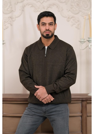 Woolen World Polo Yaka Fermuar Kapamalı Klasik Kesim Astarlı Çelik Örgü Hırka Kahverengi Woolen World Polo Yaka Fermuar Kapamalı Klasik Kesim Astarlı Çelik Örgü Hırka Kahverengi