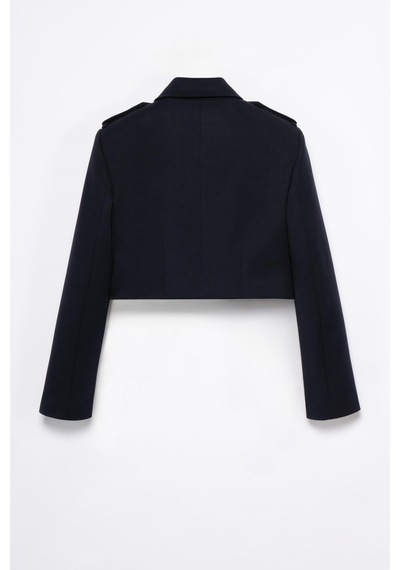 Kadın Lacivert Apolet Detaylı Crop Blazer Lacivert
