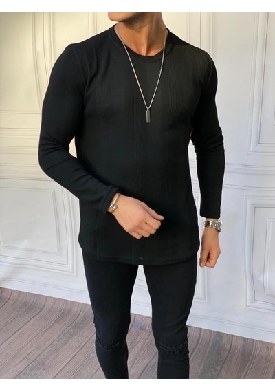 Modefendi Örme Desen Pamuklu Sweat Siyah