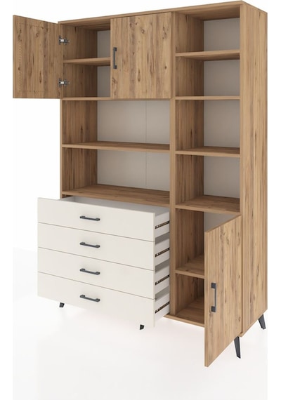 Hyperion Dolap 9 Raflı 4 Çekmeceli 3 Kapaklı 132x44x195 Çam-ç... Çam