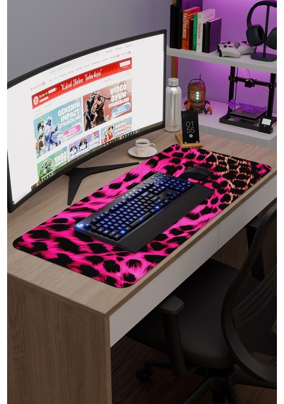 Leopar Kaymaz Dikişli Kauçuk Oyuncu Mousepad V5 - 90x40 Xxl Gaming Mouse Pad Fare Altlığı