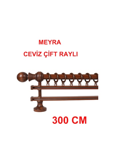 Meyra Demonte Başlıklı Ahşap Rustik Perde Askısı - Çift Raylı -ceviz 300 Cm Ceviz