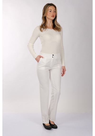 Modiva Minimalist Yüksek Bel Regular Fit Kadın Pantolon - Günlük & İş Ekru