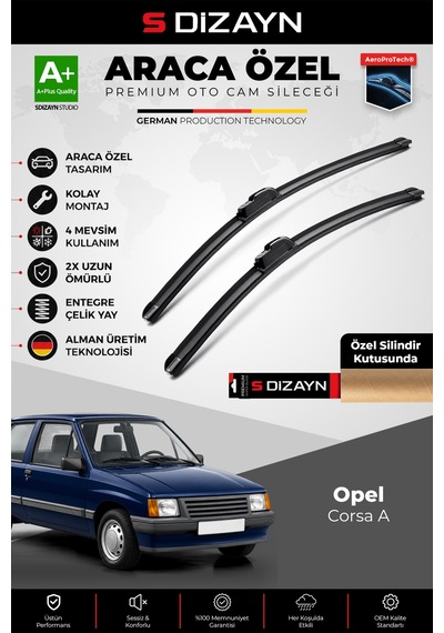 S-dizayn Opel Corsa A Ön Cam Silecek Seti 1982-1993 Premium Araca Özel 40-40 Cm A+ Kalite