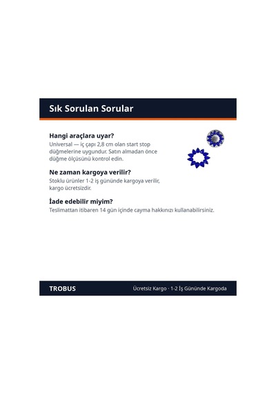 Trobus Start Stop Butonu Çerçevesi Kristal Damla Taşlı Saks Mavi