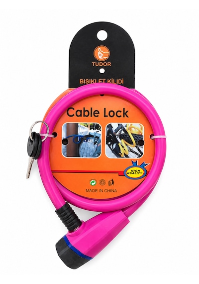 Tudor Renkli Bisiklet Kilidi Anahtarlı Cable Lock Pembe