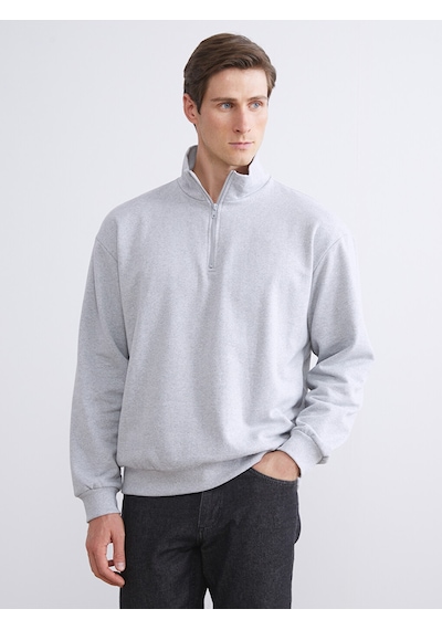 LC Waikiki Lc Waıkıkı Gri Fermuarlı Dik Yaka Uzun Kollu Erkek Sweatshirt