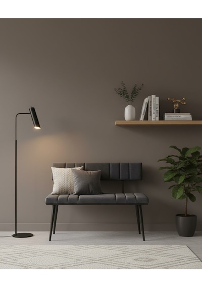 Özcan Metal Siyah Metal Ayaklı Metal Kasalı Sırtlı Mutfak Salon Antre Yatak Odası Balkon Puf Bank Bench Oturak Antrasit
