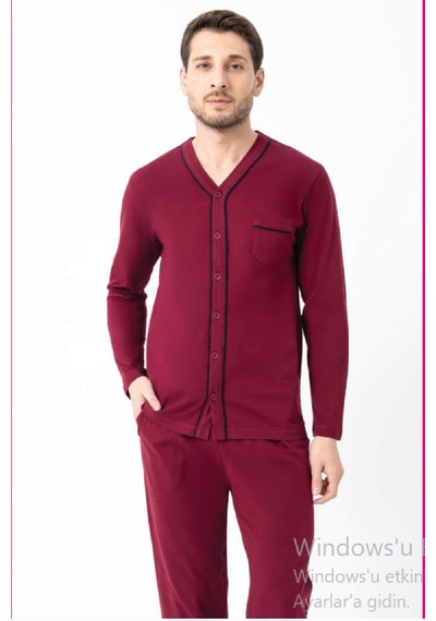 Erdem Erkek Boydan Düğmeli Pijama Takımı Dfn1008 Bordo