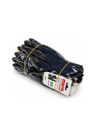 12 Adet Zebra Mavi Siyah No 10 Xl Nitril İşçi Eldiven Poşetli Ambalaj Kesilme Direnç Standart