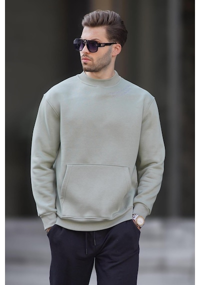 Madmext Mint Yeşili Bisiklet Yaka Nakış Detaylı Cepli Erkek Sweatshirt 7049-mint Yeşili Mint