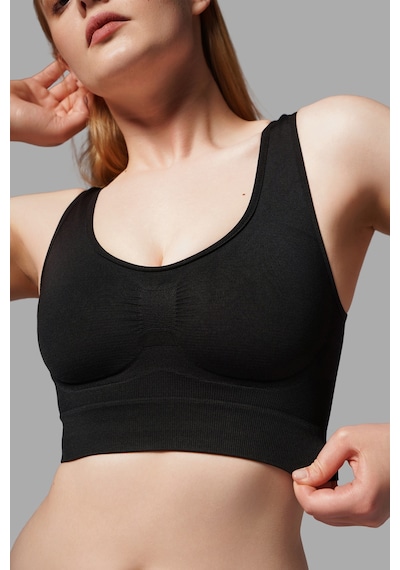 Fit Women Kalın Askılı Pedsiz Büstiyer Korsesi siyah Seamless 5050