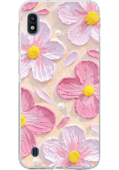 Samsung Galaxy J8 - A6 Plus Uyumlu Pembe Beyaz Çiçekler Sulu Boya Baskılı Silikon Kılıf Renkli