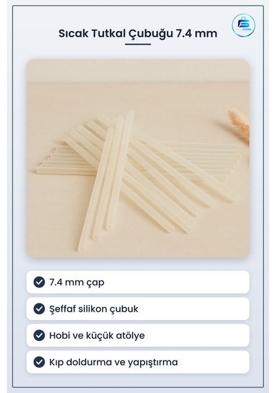 Silikon Sıcak Tutkal Çubuğu 7.4 Mm 1 Kg Şeffaf Yapıştırıcı Çubuk