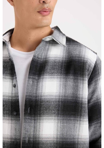 DeFacto Regular Fit Polo Yaka Kareli Flanel Uzun Kollu Gömlek D5835AX24AUBK81